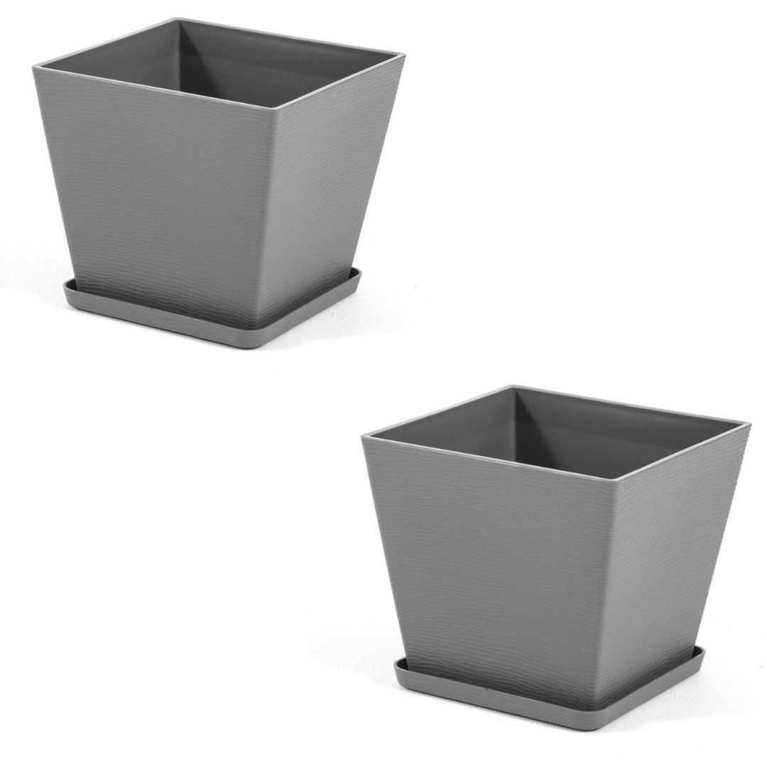 Lilium – vaso quadrato con sottovaso in polipropilene, colore grigio scuro, dimensione 37,5x37,5 cm